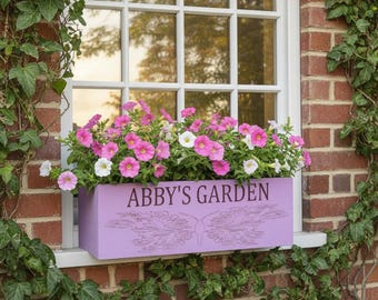 Custom Personalized Painted Cedar Window Planter Box – Engraved Railing Flower Pot, Outdoor Wooden Flower Box, Rustic Garden Decor Gift