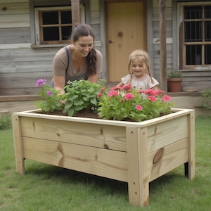 Handmade Cedar Wood Garden Planter Box: Wide Width Farmhouse Style