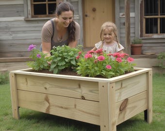 Handmade Cedar Wood Garden Planter Box: Wide Width Farmhouse Style