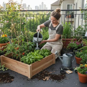 Space-Saving Cedar Raised Garden Bed - Wooden Planter Box for Small Backyards, Patios & Apartment Gardening