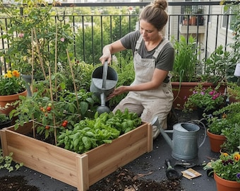 Space-Saving Cedar Raised Garden Bed - Wooden Planter Box for Small Backyards, Patios & Apartment Gardening