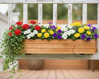 Cedar Railing Planter Box, Clip-On Hanging Window Box for Deck & Fence Rails, Handmade Wooden Outdoor Flower Planter, Rustic Garden Decor