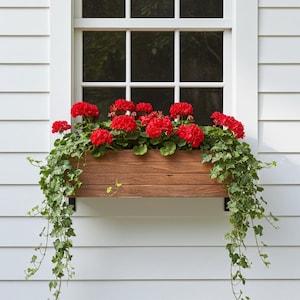 Farmhouse Cedar Window Planter Box – Handmade Wooden Railing Flower Boxes for Outdoor & Indoor Décor