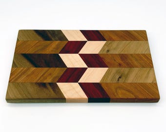 Walnut, Cherry, Padauk & Maple Chevron Charcuterie Board – Handmade Bar or Serving Board