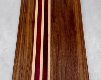 Tabla de embutidos de nogal, arce y palo morado – Tabla de cortar/servir hecha a mano, pequeño regalo de cocina