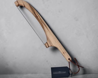Cuchillo de pan artesanal con forma de arco, rebanador de masa madre de madera con hoja reemplazable.