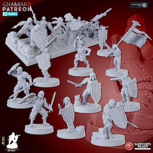 Human Swordsmen Miniature Set (10 modular minis) Heavy Infantry Dark Empire 28mm/32mm scale 3D Printed Resin