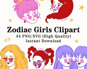 Zodiac Clipart SVG PNG Printable Horoscope Clipart Print Celestial Clipart Zodiac sign PNG Astronomy Clipart Whimsical digital Download
