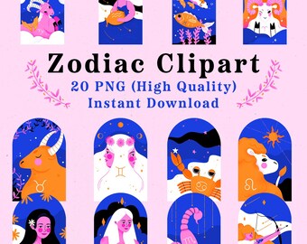 Zodiac Clipart PNG Horoscope Clipart Printable Celestial Clipart Zodiac Sign Bundle Print Astrological PNG Astrology Print Astronomy Clipart
