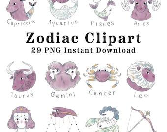 Zodiac Clipart PNG Printable Horoscope Clipart Print Celestial Clipart Zodiac sign PNG Astronomy Clipart Colored Pencils Whimsical Clipart
