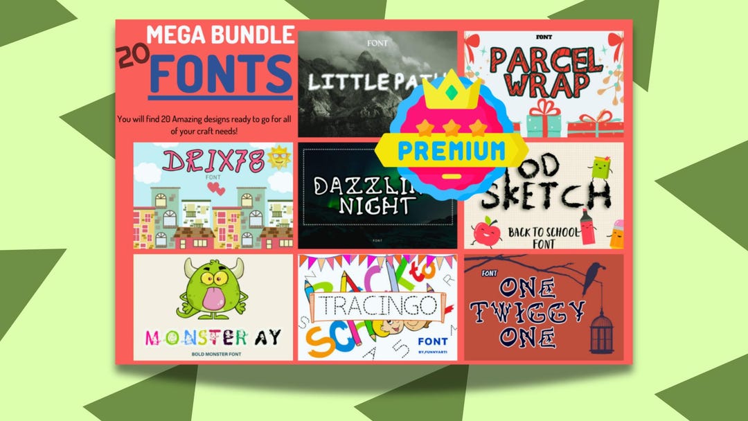 The Mega Font Bundle Vol-1, Vintage Canva Fonts, Cricut Fonts ...