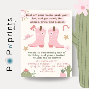 Editable Cowgirl Birthday Invitation | Western Rodeo Party Invite for Girls | Pink Cowboy Boots Birthday Template | Digital Download