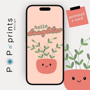 E-card dochter waardering, digitale e-card dochter Unbe-leaf-staat, woordspeling kaart schattige plant, direct downloaden, videowenskaart, grappige kaart