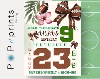 Coquette Football Birthday Invitation: Girly Tween/Teen Party (Digital Download)