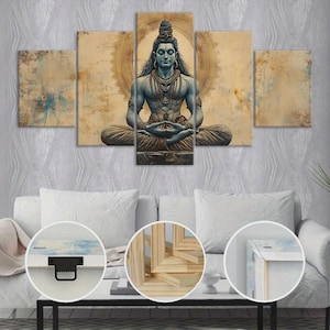 Shiva Wall Art Set of 5 – Hinduism Canvas Prints with Wooden Frames | Spiritual Religious Decor | Gift for Home | Living Room Wall Art