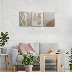 Boho Wall Art, Minimalist 3 Piece Canvas Wall Art Set, Neutral Geometric Art Prints, Above Bed Decor Art, Housewarming Gift