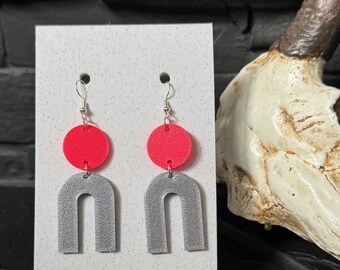 Neon Silver Geometric Dangle Earrings, Bold Colorful Statement Jewelry