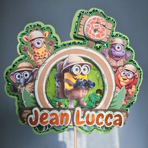 Decorazione per torta Minions Safari Adventure con luci e shaker / Decorazione per festa di compleanno