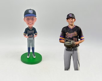 Youth Baseball Bobblehead with Glove, Custom Figurine from Photo, Kids Sport Statue