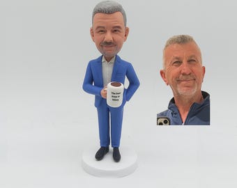 Custom Boss Bobblehead vom Foto mit Anzug und KaffeetasseGeschenk zum Ruhestand GeburtstagBüro Schreibtisch