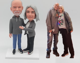 Custom Couple Bobblehead from Photo, Personalized Miniature Statue, Handcrafted Clay Figurine