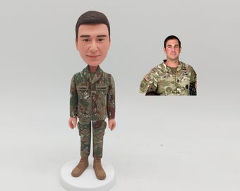 Army Soldier Bobblehead, Custom Military Figurine from Photo, Camo Uniform Keepsake