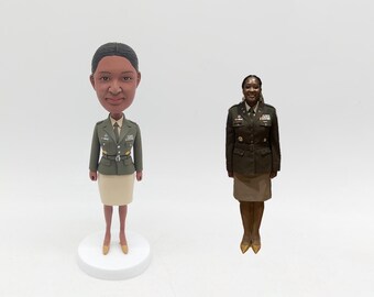 Medals & Ribbons Military Bobblehead, Custom Figurine from Photo, Green Service Uniform