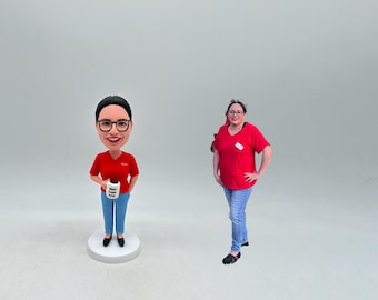 Boss Lady Bobblehead, Custom Figurine from Photo, Casual with Glasses & Mug
