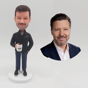 Figura cabezona personalizada de oficinista, figura ejecutiva hecha a mano, estatua de jefe a partir de una foto.