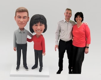 Personalized Couple Bobblehead From Photo, Custom Husband Wife Figurine, Realistic Anniversary Cake Topper