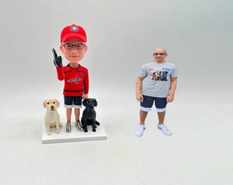 Sports Fan Bobblehead with Dogs, Custom Figurine from Photo, Pet Keepsake