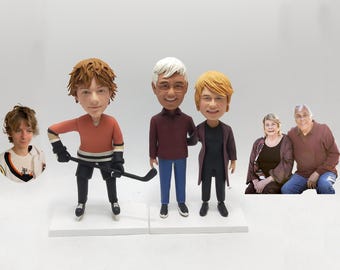 Custom Family Bobblehead Figurine from Photo, Personalized Grandparents and Grandchild Gift, Handmade Anniversary Sculpture