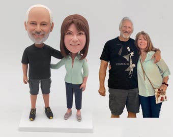 Custom Couple Bobblehead Personalized Figurine Anniversary Husband Wife Statue Handmade Clay Art40-026