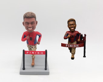 Custom Bobblehead from Photo, Runner Figurine, Superhero Costume Finish Line Keepsake