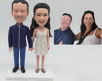 Custom Couple Bobblehead Figurine, Personalized Anniversary Sculpture, Wedding Cake Topper, Handmade Accurate Mini Me