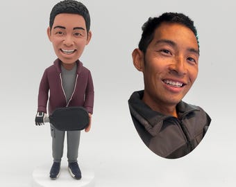 Custom Pickleball Player Bobblehead From Photo Personalized Sport Figurine Man Athlete Cake Topper