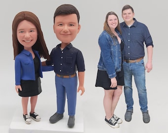 Custom Couple Bobbleheads, Personalized Wedding Cake Topper, Hand Sculpted Photo Replica Figurine