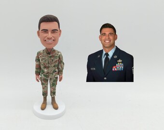 Airman Bobblehead, Custom Military Figurine from Photo, Camouflage Uniform