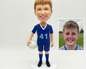 Custom Soccer Player Bobblehead from Photo, Personalized Boy Figurine, Football Junior Athlete Statue