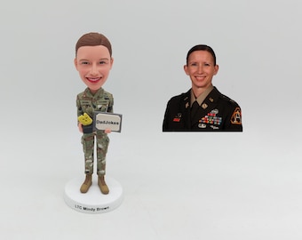 Funny Military Bobblehead, Custom Female Soldier Figurine from Photo, Camo