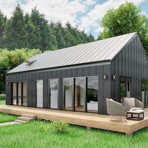23 x 36' architectonische plattegronden moderne schuur - boerderij op maat Airbnb || Pdf- en CAD-bestand