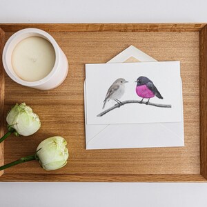 Limited Edition Set of 10 Pink Robins Drawing Art Greeting Cards, Native Australian Bird, Any Occasion, Birthday, Wedding Thank You Card