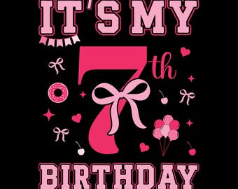 7th Birthday Girl SVG PNG, Coquette Bow Design (Digital Download)