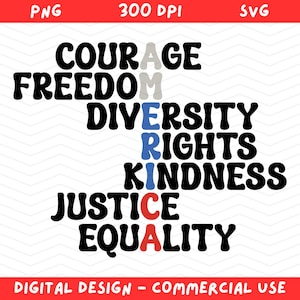 America Values Word Art SVG PNG – Courage Freedom Equality Justice – Patriotic 4th of July Shirt Design | USA Sublimation png svg