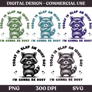 Today Is Slap An Idiot Day SVG PNG, Funny Raccoon Design Svg For Shirts, Adult Humor Svg, Silly Saying, Shirt Sublimation Design