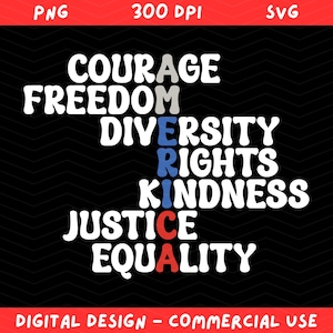 America Values Word Art SVG PNG – Courage Freedom Equality Justice – Patriotic 4th of July Shirt Design | USA Sublimation png svg
