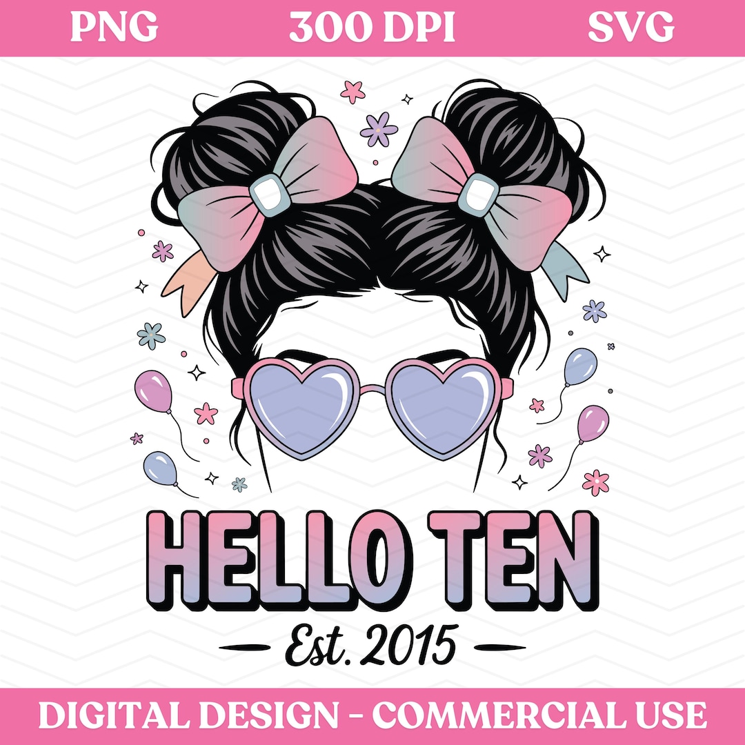 Hello Ten Est 2015 Svg Png, Coquette Bow, Birthday Svg, 10th Birthday ...