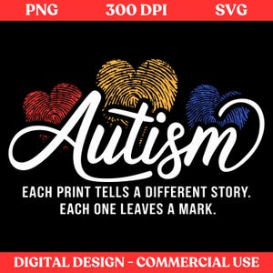 Autism Awareness SVG, Each Print Tells A Different Story Svg, Autism Awareness Fingerprint Heart Design, Neurodiversity SVG