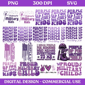 Bundle Purple Up For Military Kids Svg Png, Military Family Svg, Proud Of Military Children Svg, Flag Svg,Military Kid Strong,We Wear Purple