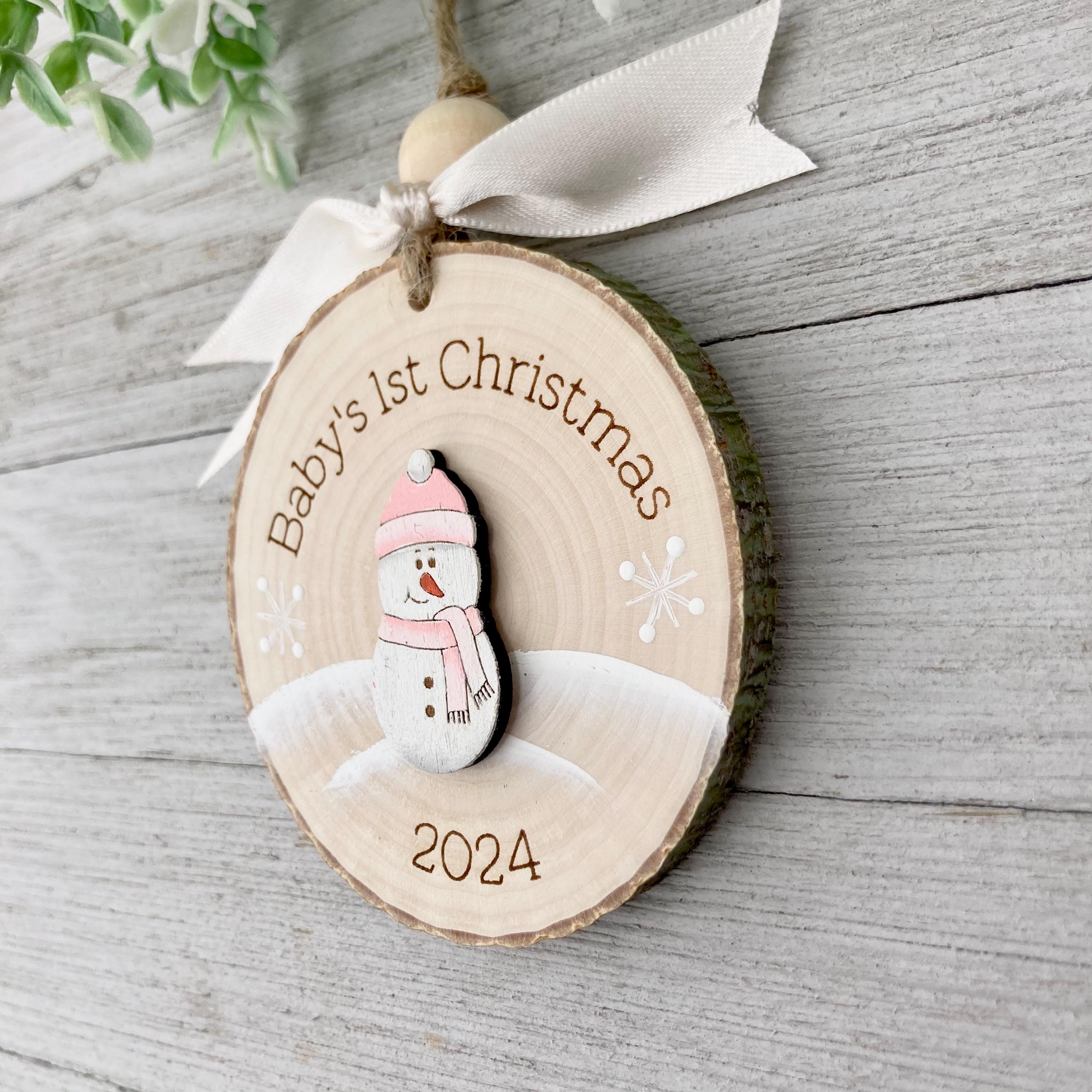 Baby&#39;s First Christmas Ornament~ Baby Ornament~ Baby Snowman~ Baby Boy~ Baby Girl~ Personalized Baby Ornament~ New Baby Gift~ Wood Slice